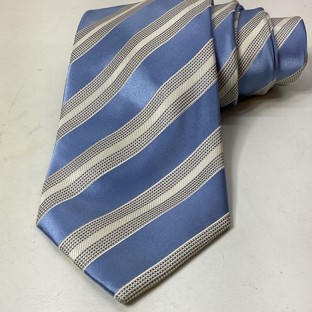 Donald J. Trump ‘45 - ‘47 Classic Striped Blue, Gray & Cream Silk Tie